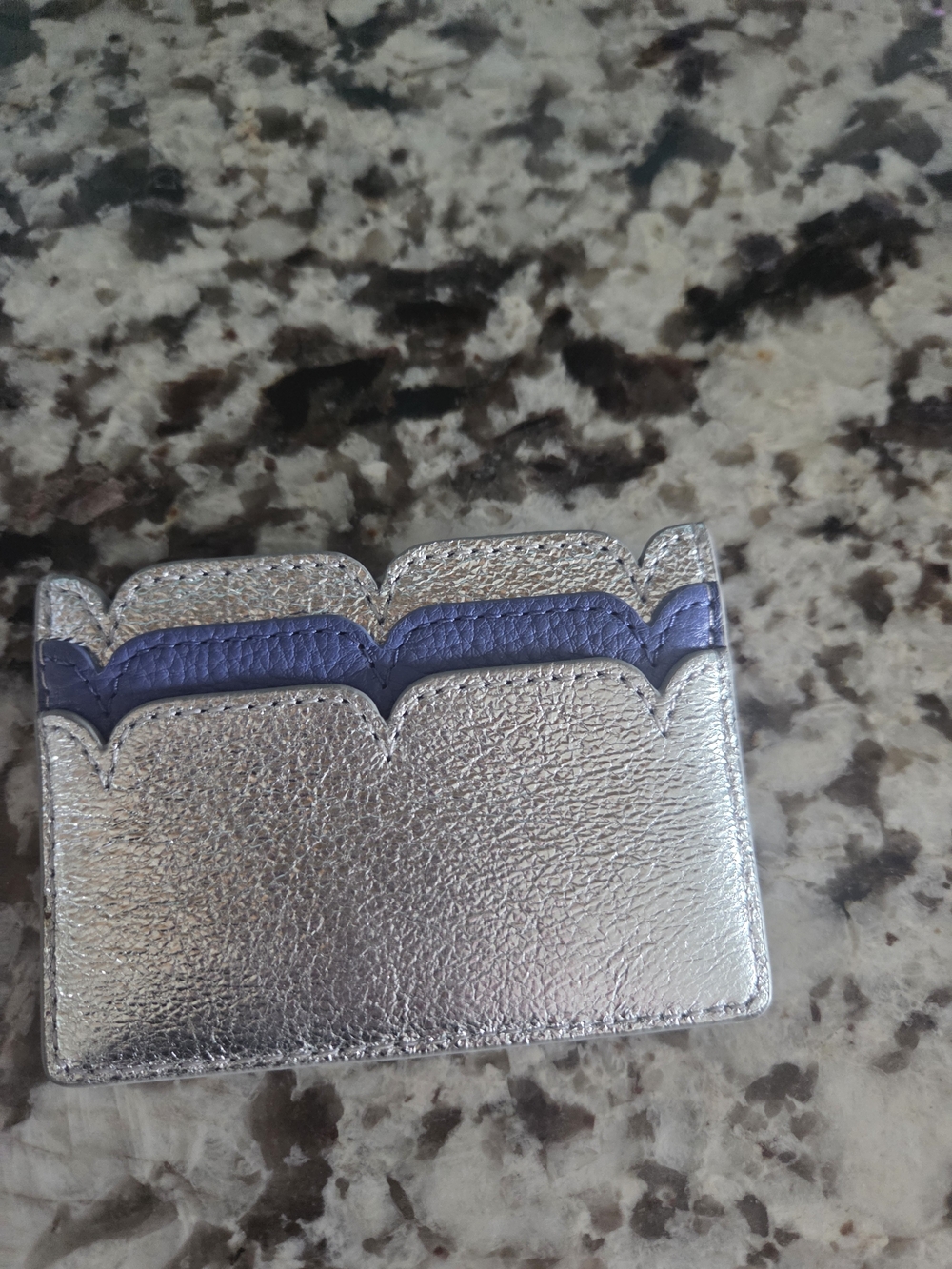 Tory Burch Blue & White Patterned Wristlet with Silver Cardholder - Picture 6 of 8